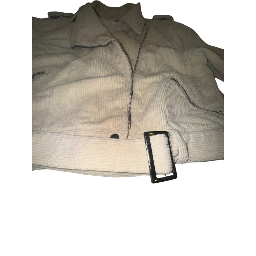 POL Womens Cream Corduroy Moto Jacket Belted Zip Front Size S - Picture 6 of 9